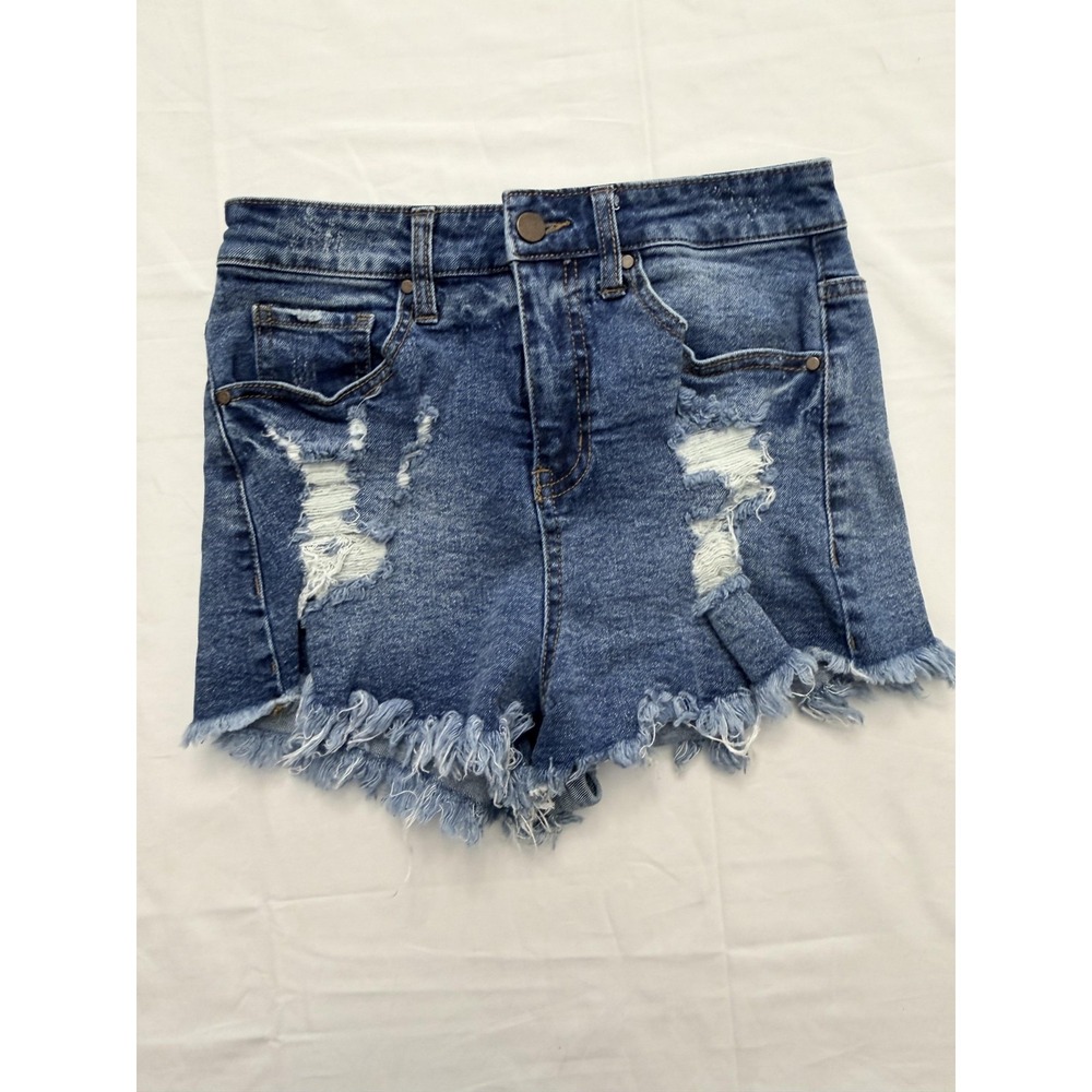 Tinseltown Shorts Juniors 13 Blue Medium Wash Denim Cutoff Distressed Raw Hem